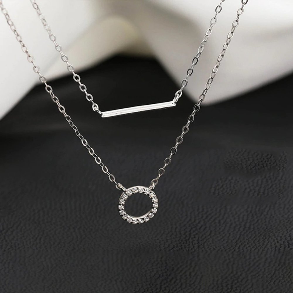 *NEW 925 Sterling Silver Bar Circle Necklace B5 - Picture 6 of 6